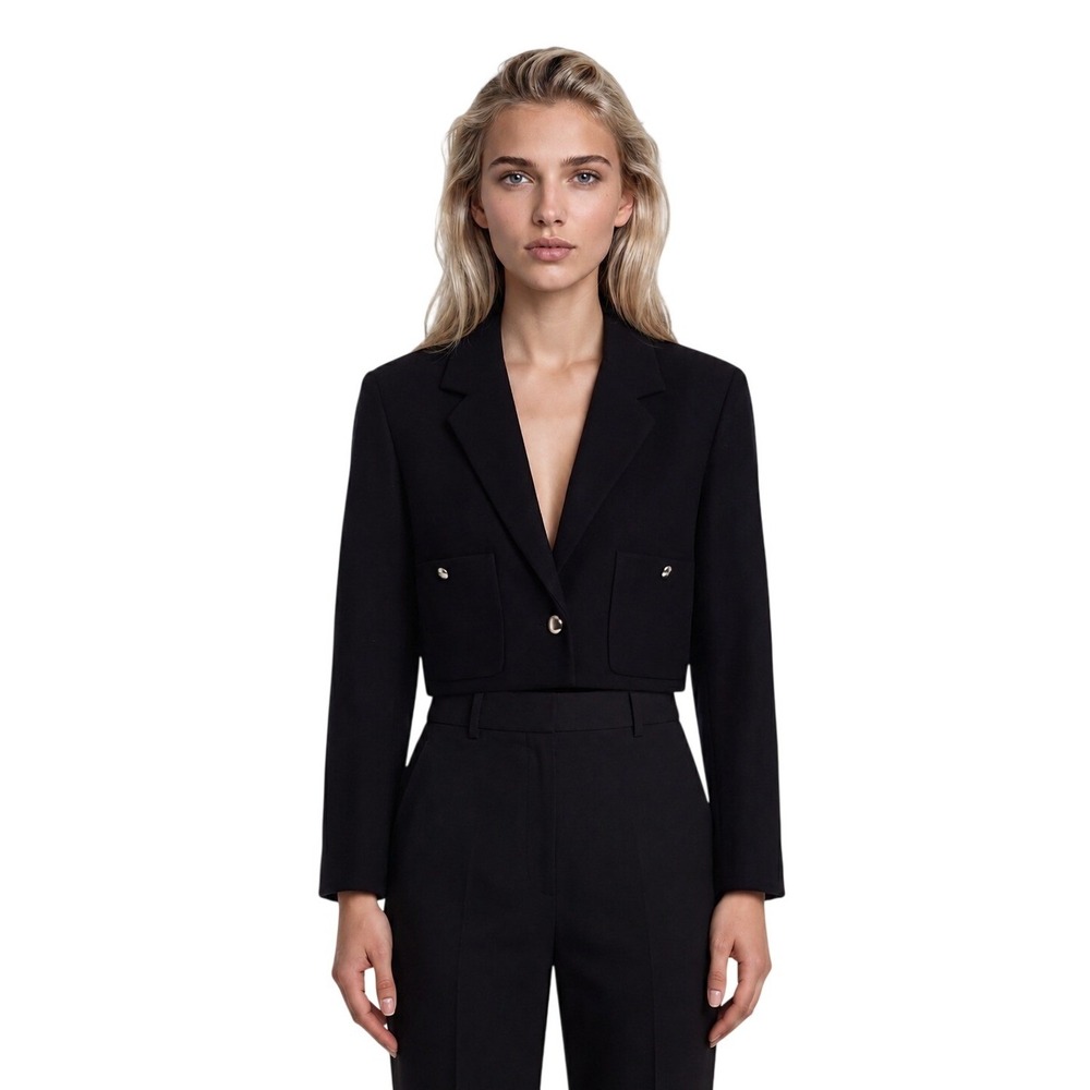 Vintage Betty Hanson 100% Pure Wool Blazer Women's Size 16 Navy Blue Cropped USA